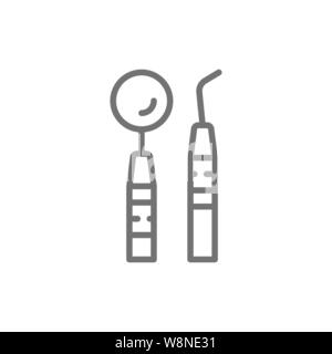 Zahnärztliche Untersuchung Kit, zahnmedizinische Instrumente Symbol Leitung. Stock Vektor