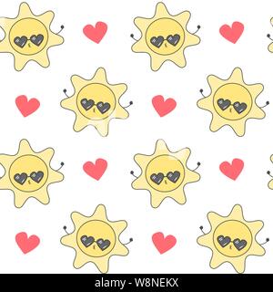 Cute cartoon Sonne mit Sonnenbrille Sommer nahtlose Vektor Muster hintergrund abbildung Stock Vektor