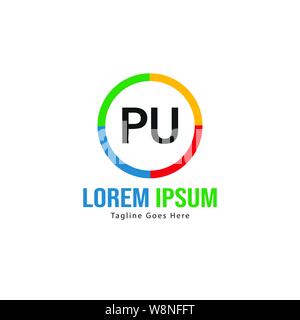 Erste PU-logo Vorlage mit modernen Rahmen. Minimalistische PU schreiben logo Vector Illustration Design Stock Vektor