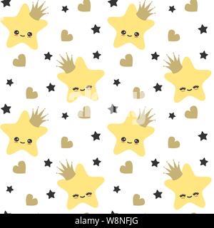 Cute Cartoon Stars mit Krone nahtlose Vektor Muster Hintergrund Illustration für Kinder Plakat- und Kinderzimmer Dekor Stock Vektor