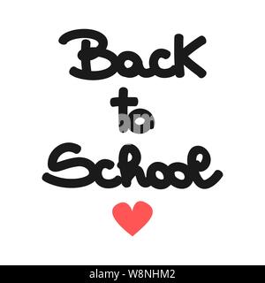 Süße Hand gezeichnet zurück Schriftzug in die Schule Angebot mit Herzen Vector Illustration Stock Vektor