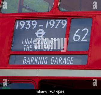 Ziel blind für das Finale der legendären Londoner RT Bus Die letzten RT im Service, an der Route 62 von Ilford Garage am 7. April 1979 betrieben. Stockfoto