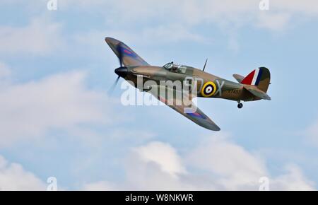 Hawker Hurricane Mk I V 7497 die Schlacht um England veteran Airborne am Shuttleworth militärische Airshow am 7. Juli 2019 Stockfoto