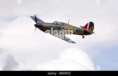 Hawker Hurricane Mk I V 7497 die Schlacht um England veteran Airborne am Shuttleworth militärische Airshow am 7. Juli 2019 Stockfoto