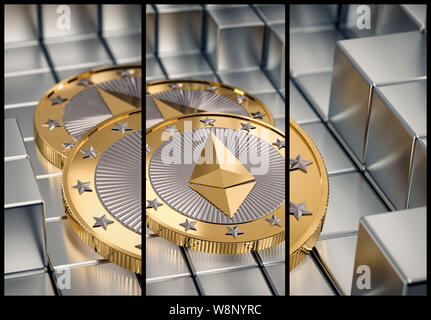 Des astraleums Münze auf Silber Würfel - 3D-Rendering Stockfoto