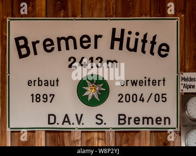 Die Bremer Hütte Berghütte im Gschnitztal Tal der Stubaier Alpen in der Nähe von Steinach im österreichischen Tirol Stockfoto