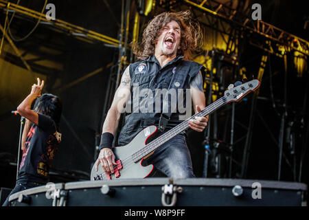 Anthrax live auf der Bühne beim BLOODSTOCK Open Air Festival, UK, 10. August 2019. Stockfoto