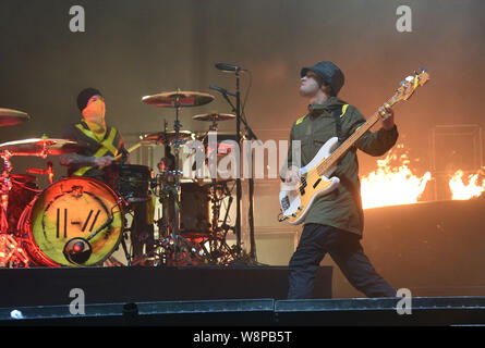 SanFrancisco, USA. 09 August, 2019. 21 Piloten - Tyler Joseph und Josh Dun durchführen, während die 2019 Außerhalb landet Musik Festival im Golden Gate Park am August 09, 2019 in San Francisco, Kalifornien. Foto: imageSPACE/MediaPunch Credit: MediaPunch Inc/Alamy leben Nachrichten Stockfoto