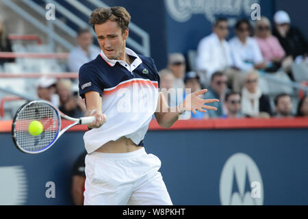 Montreal, Quebec, Kanada. 10 Aug, 2019. DANIILL Medwedew Russlands in seinem Halbfinale runde v K. Khachanov in der Rogers Cup Turnier in Montreal, Kanada. Quelle: Christopher Abgabe/ZUMA Draht/Alamy leben Nachrichten Stockfoto