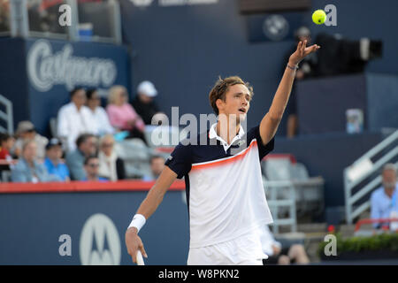 Montreal, Quebec, Kanada. 10 Aug, 2019. DANIILL Medwedew Russlands in seinem Halbfinale runde v K. Khachanov in der Rogers Cup Turnier in Montreal, Kanada. Quelle: Christopher Abgabe/ZUMA Draht/Alamy leben Nachrichten Stockfoto