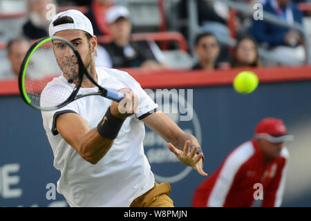 Montreal, Quebec, Kanada. 10 Aug, 2019. KAREN KHACHANOV Russlands in seinem Halbfinale runde v D. Medwedew in der Rogers Cup Turnier in Montreal, Kanada. Quelle: Christopher Abgabe/ZUMA Draht/Alamy leben Nachrichten Stockfoto