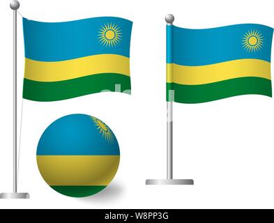 Ruanda Flagge auf der Pole und Ball. Metall Fahnenmast. Nationalflagge von Ruanda Vector Illustration Stock Vektor