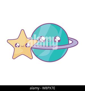 Cute Planet Saturn mit Star kawaii Stil Vector Illustration Design Stock Vektor