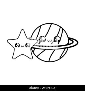 Cute Planet Saturn mit Star kawaii Stil Vector Illustration Design Stock Vektor