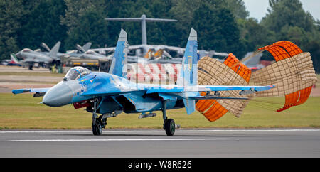 Suchoi Su-27 an der Royal International Air Tattoo 2019 Fallschirm Stockfoto