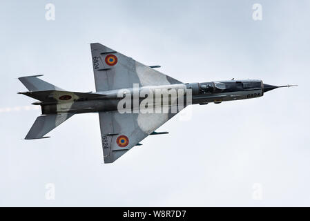 Eine Mikoyan-Gurevich MiG-21 Überschalljäger Jet der Rumänischen Luftwaffe. Stockfoto