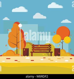 Herbst Tag städtische Natur Hintergrund Vektor flachbild Abbildung im Comic-stil. Stock Vektor