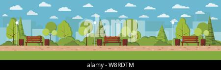 Vektor flache Design Illustration Sommer City Park tag Hintergrund im Cartoon Stil. Stock Vektor