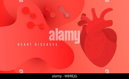 World Heart Day Banner mit menschlichen Herzen auf rotem Hintergrund vektor design. Kreative Spender Poster. Blutspende. Stock Vektor