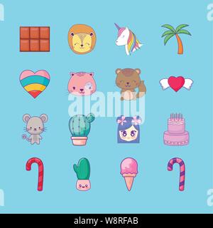 Cute Icons Set Style kawaii Vector Illustration Design Stock Vektor