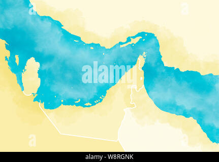 Straße von Hormuz. Karte des Nahen Ostens, des persischen Golfs und des Indischen Ozeans über die Meerenge von Hormuz anschließen Stockfoto