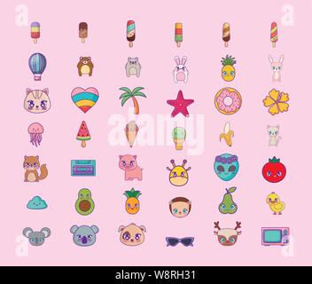Cute Icons Set Style kawaii Vector Illustration Design Stock Vektor