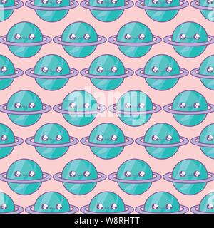 Muster der niedlichen Planeten Saturn kawaii Stil Vector Illustration Design Stock Vektor