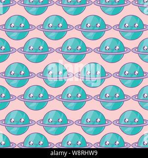 Muster der niedlichen Planeten Saturn kawaii Stil Vector Illustration Design Stock Vektor