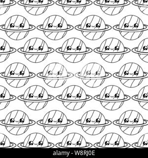 Muster der niedlichen Planeten Saturn kawaii Stil Vector Illustration Design Stock Vektor