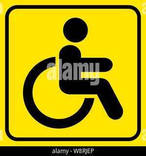 Deaktiviert. Warnschild. Mann im Rollstuhl. Schwarz auf Gelb. Vektor Stock Vektor