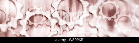 Panoramic Image Getriebe auf Abstrakten Business Technology Hintergrund. Stockfoto