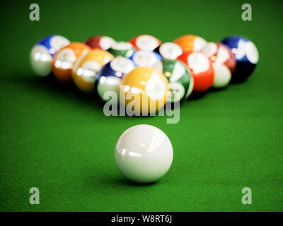 Kugeln auf einem grünen pool table. 3D Rendering illustration Stockfoto