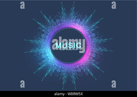 Bunte Musik und Tanz Nacht Party Banner oder Poster. Hintergrund mit Fractal Raster, radial Schallwelle, Equalizer. Vector Illustration. Stock Vektor