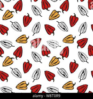 Bell Pepper Vektor nahtlose Muster. Rote und gelbe Paprika auf weißem Hintergrund Stock Vektor
