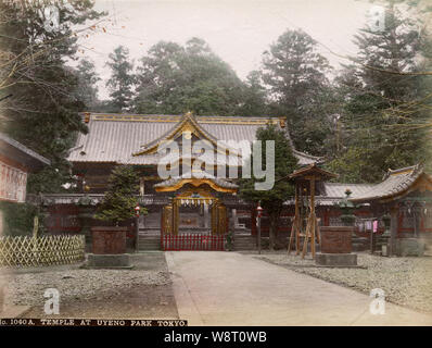 [1890s Japan - Shinto Schrein für Japanische Shogun Tokugawa Ieyasu] - Ueno Tosho-gu Schrein (上野東照宮) in Ueno Park, Tokyo. Es wurde im Jahre 1627 erbaut zu Ehren 徳川家康, Tokugawa Ieyasu (1543-1616), aber Tokugawa Yoshimune (徳川吉宗, 1684-1751), und der Tokugawa Yoshinobu (徳川慶喜, 1837 - 1913) Sie sind hier verankert. Das heutige Gebäude stammt aus dem Jahre 1651. 19 Vintage albumen Foto. Stockfoto