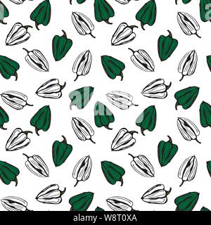 Bell Pepper Vektor nahtlose Muster. Grünen und weißen Pfeffer auf weißem Hintergrund Stock Vektor