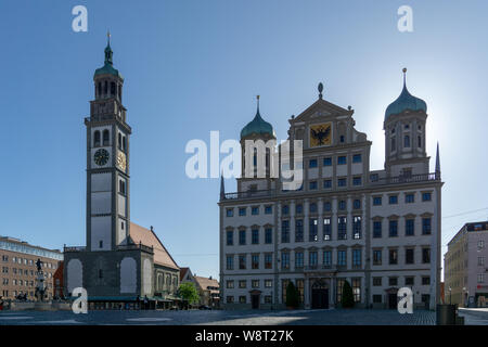 Augsburger Rathaus und perlach Tower, Unesco Weltkulturerbe Stockfoto