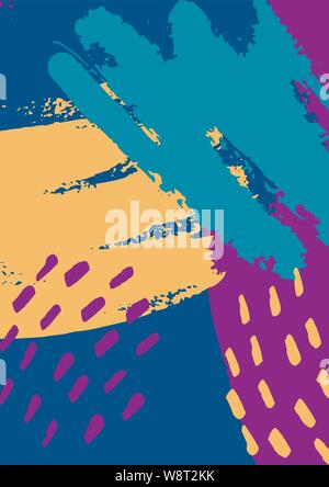 Vektor abstrakte Hintergründe der Größe A4. Die Textur Bürste in trendigen Farben Senf Anschläge, blau, lila, koralle. Vorlage für Poster, Karten, Broschüre Stock Vektor