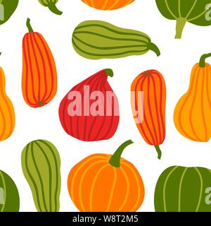 Hand zeichnen Kürbis nahtlose Muster in einfachen Doodle Style Vector Hintergrund bunte Kürbisse in verschiedenen Formen und Größen isoliert Stock Vektor