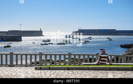 Fischerboote im Hafen an der Stadt von A Guarda in der Provinz Pontevedra, Galizien, im Nordwesten Spaniens. Stockfoto