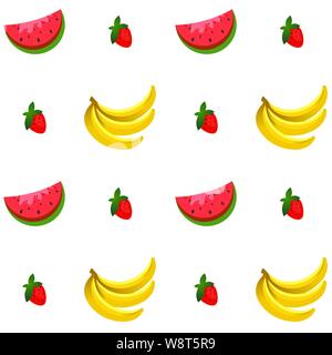 Sommer Früchte und Beeren von Vektorgrafiken auf Hintergrund in flacher Ausführung isolierte Gruppe. Sommer Konzept Abbildung mit Bananen, Wassermelonen, Stock Vektor