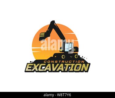 Bagger logo Vorlage Vektor. Schwere Ausrüstung logo Vektor für Bauunternehmen. Kreative bagger Illustration für logo Vorlage. Stock Vektor