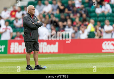 London, Großbritannien. 11. August 2019. England v Wales Rugby Union Quilter Internationals, Twickenham, 2019, 11/08/2019 Wales Trainer Warren Gatland Credit: Paul Harding/Alamy leben Nachrichten Stockfoto