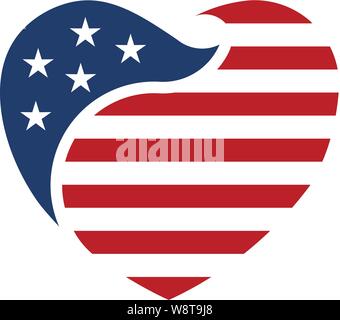 Amerikanische Flagge im Herzen. Vektor logo Stock Vektor
