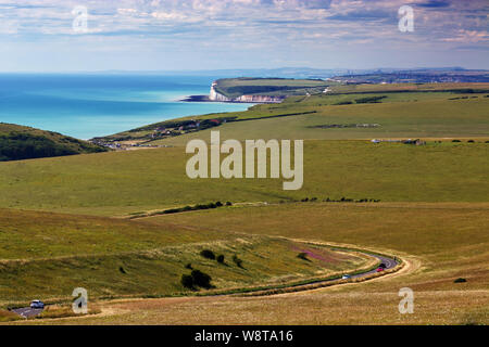 Sieben Schwestern Country Park Blick nach Westen von Beachy Head in Richtung Newhaven und Brighton über Stockfoto