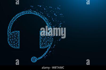 Kopfhörer mit Mikrofon Low-poly-Design, Headset abstrakten geometrischen Bild, Unterstützung Drahtmodell mesh polygonalen Vector Illustration aus Punkten und Stock Vektor