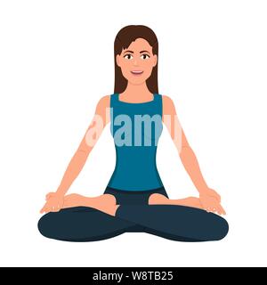 Mädchen sitzen in Lotus position Flachbild-Symbol, Frau Yoga oder Meditation Vector Illustration Stock Vektor