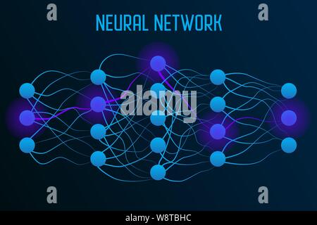 Neuronales Netz Modell mit echten Synapsen und Kreis Neuronen in einer Full Mesh verbunden. Abbildung: Für die Präsentation Stock Vektor