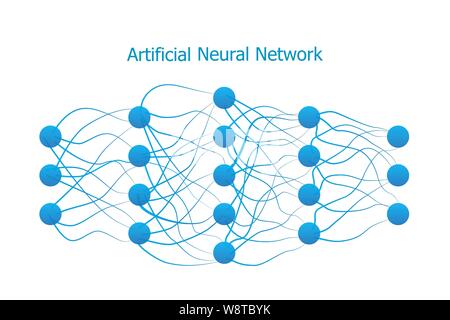 Neuronales Netz Modell mit echten Synapsen und Kreis Neuronen in einer Full Mesh verbunden. Abbildung: Für die Präsentation Stock Vektor