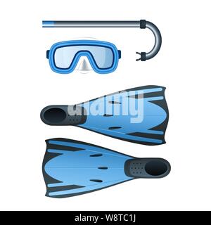 Tauchen blau Kit mit Schnorchel, Maske und Flossen. Vector Illustration Stock Vektor